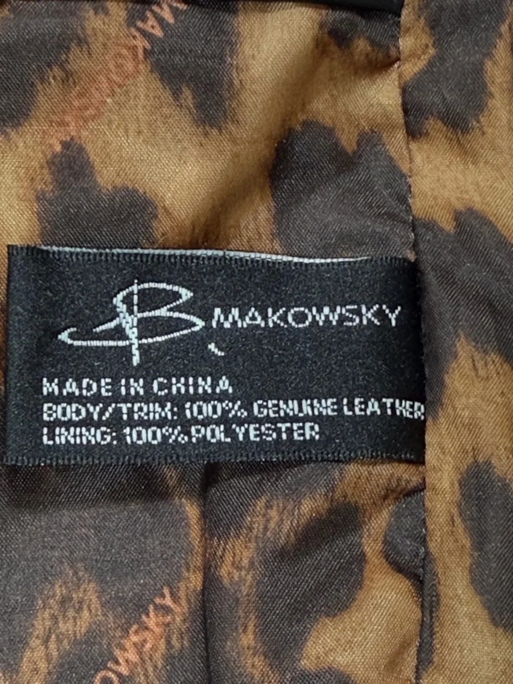 B. Makowsky Leather Hobo Shoulder Bag Black Silver Hardware Leopard Print Purse